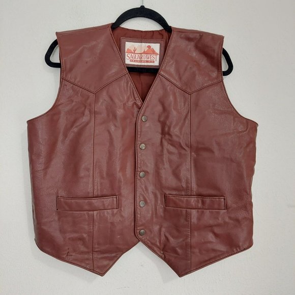 Saguaro West Roper  Western Vest Men's L. Leather Brown  Snap Button, Pockets - Picture 1 of 7
